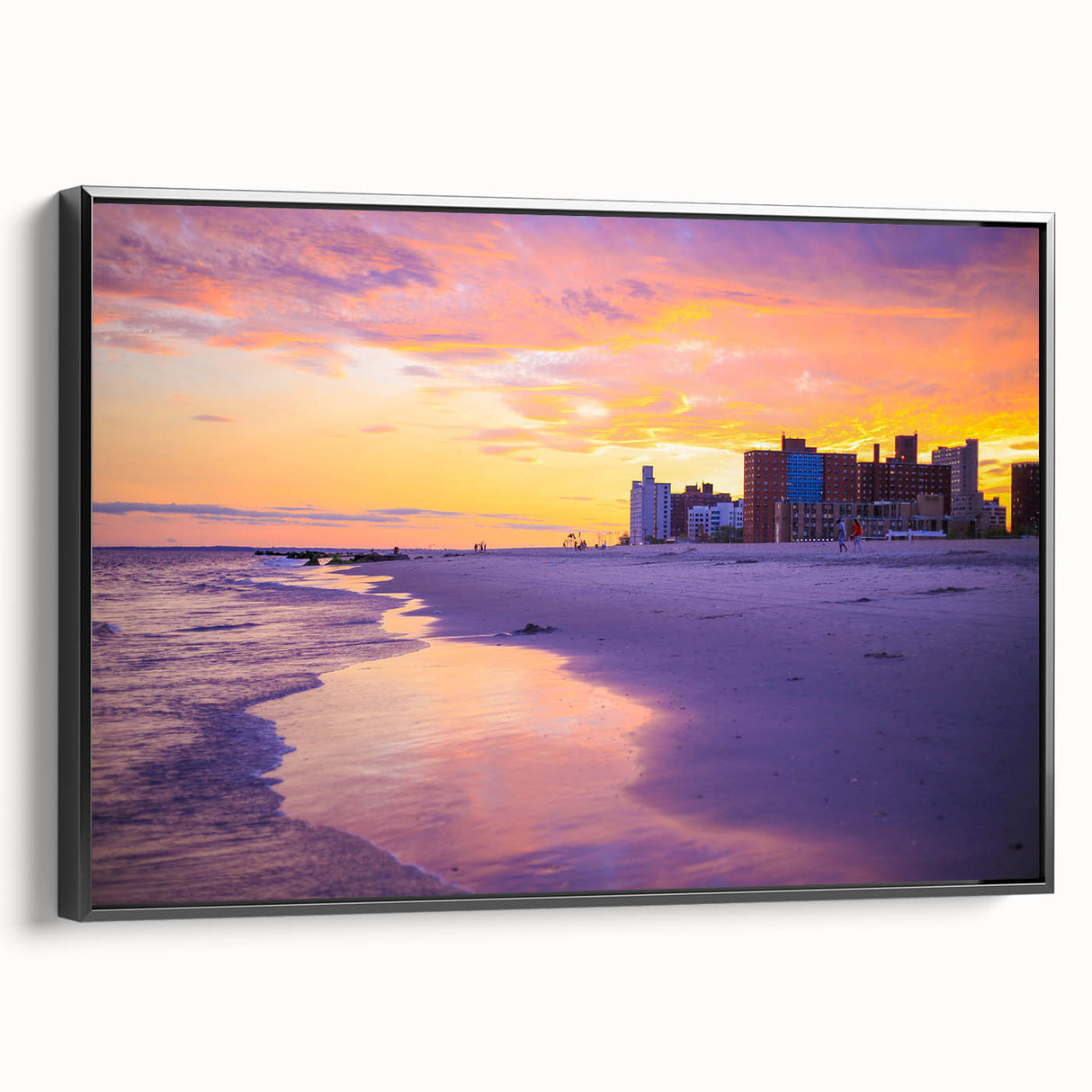 Framed canvas of Coney Island with textured, colorful art on a black background, ideal for extra large living room wall art.
