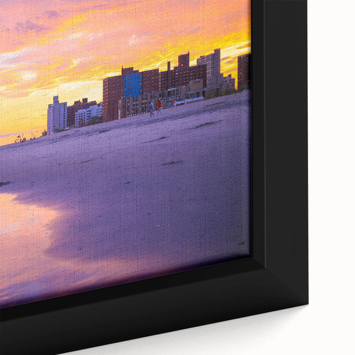 Black and white framed canvas of Coney Island landscape, vintage poster style, ideal for bedroom decor.
