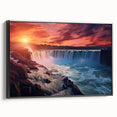 Black and white framed canvas of Niagara Falls, ideal for bedroom wall art with a vintage poster style.