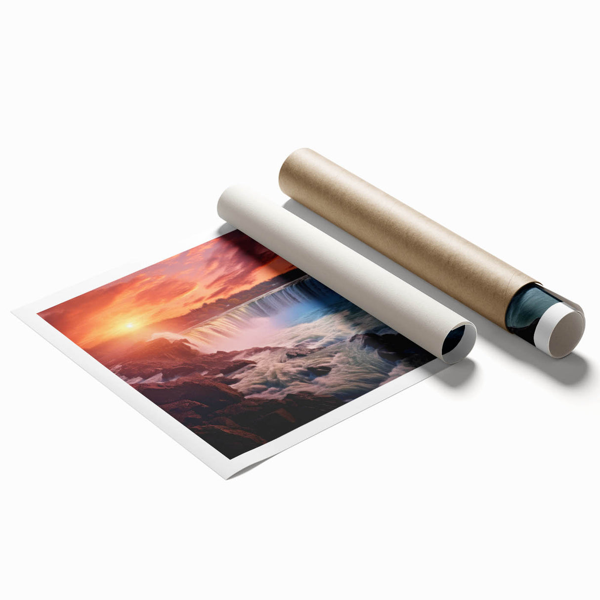Extra large rolled print of Niagara Falls in muted blue and gray tones, ideal for classy bathroom wall art.