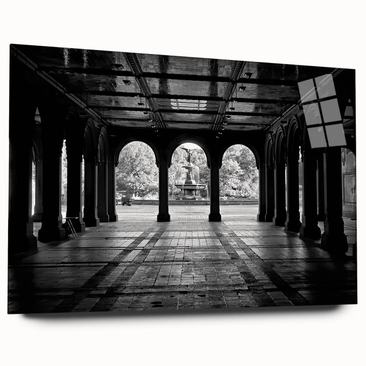 Acrylic print of Central Park with vivid green and blue tones, ideal for bedroom or dining room art.
