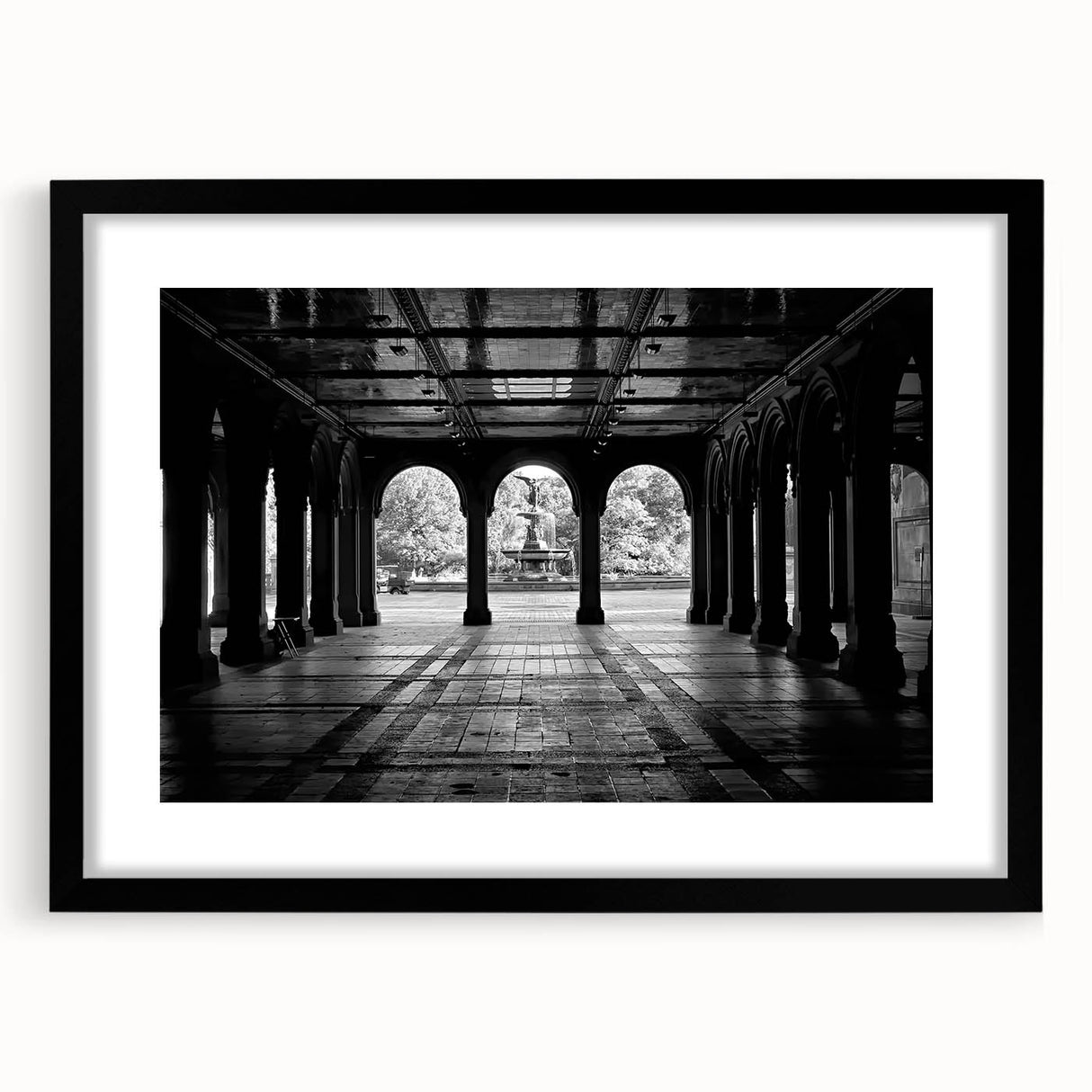 Abstract art print of Central Park in vibrant colors on a large framed canvas, ideal for living room decor.