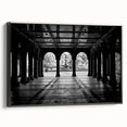 Black and white framed canvas of Central Park landscape, ideal for bedroom wall decor.