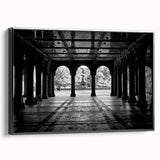 Black and white framed canvas of Central Park landscape, ideal for bedroom wall decor.