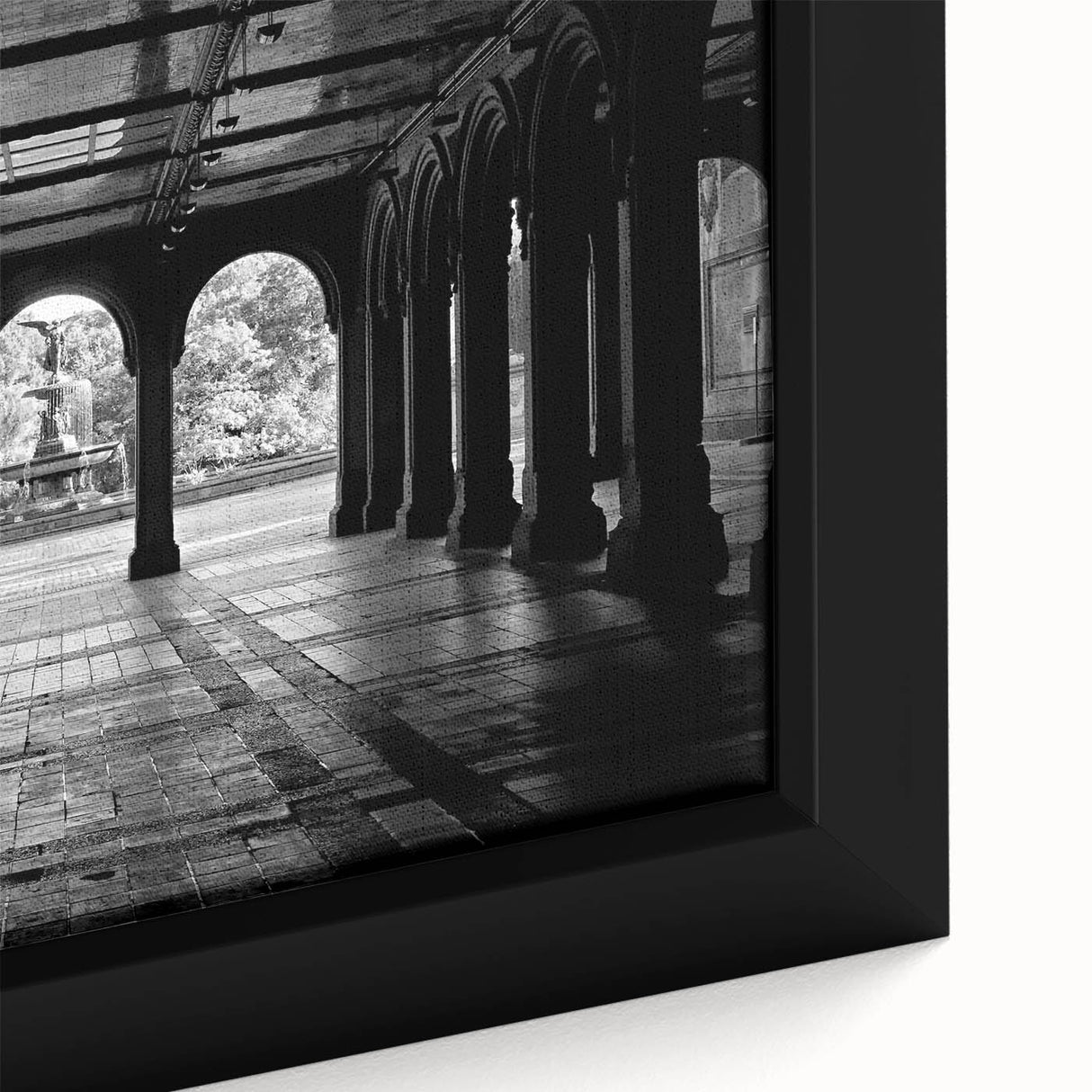 Extra large framed canvas of a textured, colorful Central Park scene on a black background, suited for living room decor.