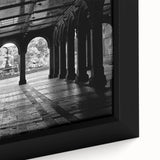 Extra large framed canvas of a textured, colorful Central Park scene on a black background, suited for living room decor.
