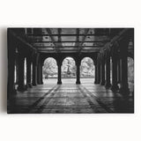 Black and white stretched canvas of Central Park, New York, ideal for kitchen wall art.