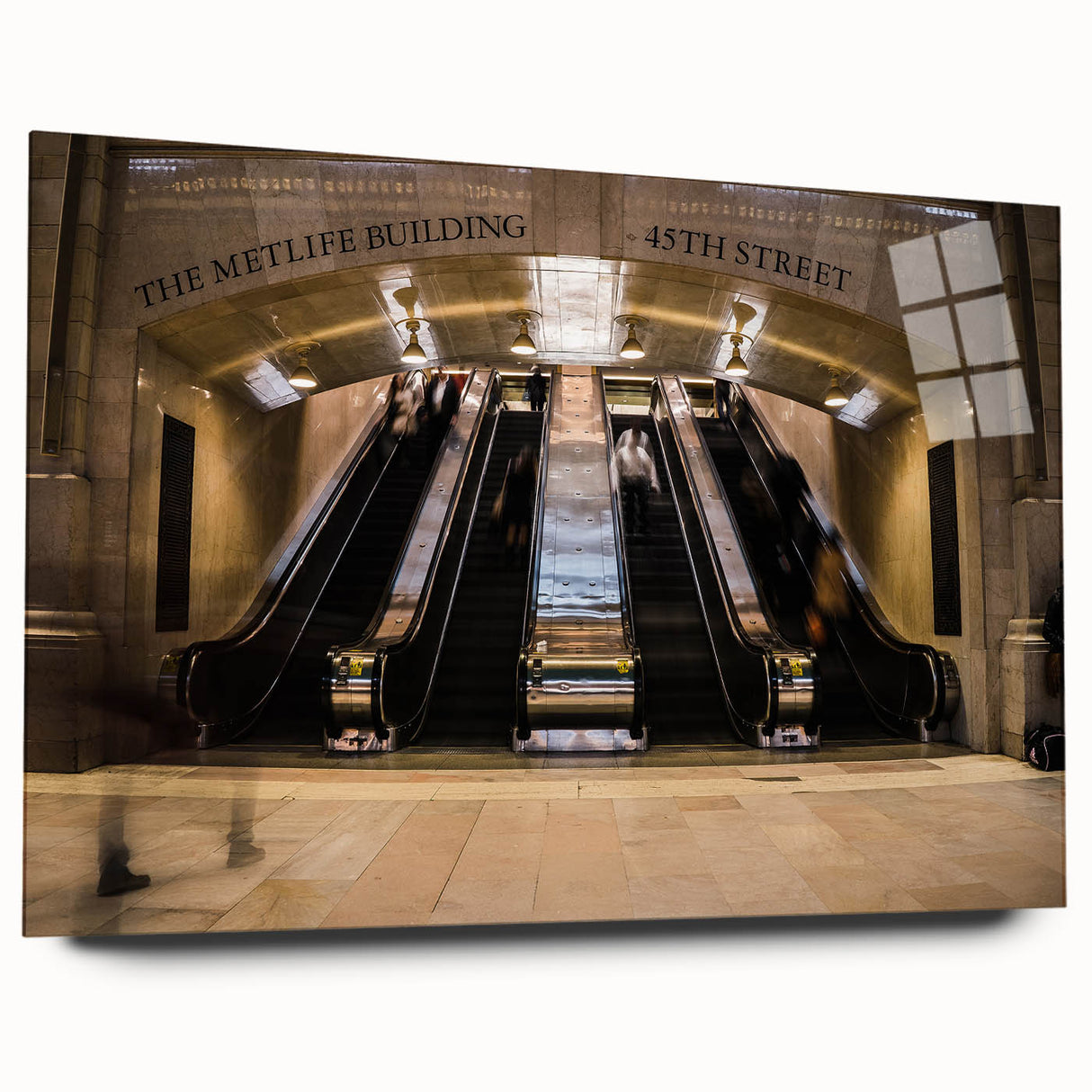 Large abstract depiction of NYC's Grand Central in muted gray, acrylic print, ideal for bedroom or dining room art.