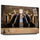 Large abstract depiction of NYC's Grand Central in muted gray, acrylic print, ideal for bedroom or dining room art.