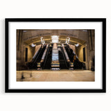 Abstract art print of New York City in vibrant colors on a large framed canvas, suitable for living room decor.