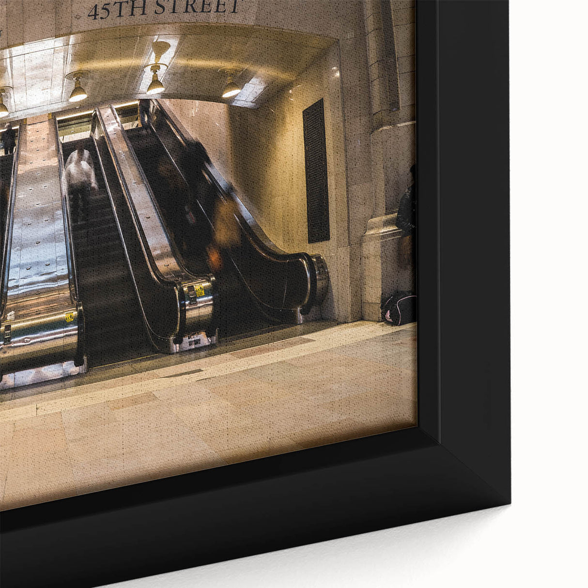 Extra large framed canvas featuring a textured depiction of NYC's Grand Central in black with colorful accents.