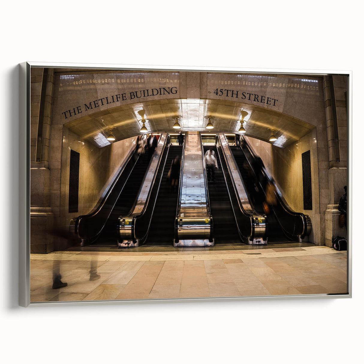 Framed canvas of a vintage New York City Grand Central scene in muted grays, ideal for office decor.