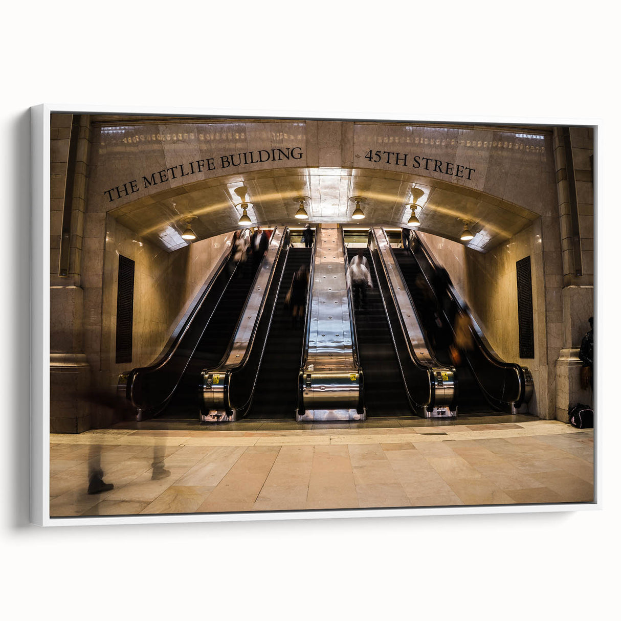 Vintage poster art of NYC Grand Central in colorful tones on extra-large framed canvas, ideal for living room decor.