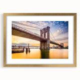 Extra large abstract art print of Manhattan Bridge in textured gray and blue tones on a framed canvas.