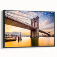 Black and white framed canvas depicting the Manhattan Bridge, ideal for bedroom wall art in a vintage poster style.