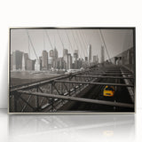 Mid-century modernist art depicting the Manhattan skyline in acrylic, with muted gray and silver tones.