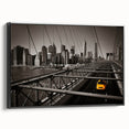 Black and white framed canvas of Manhattan skyline, ideal for bedroom wall art with a vintage poster style.