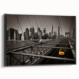 Black and white framed canvas of Manhattan skyline, ideal for bedroom wall art with a vintage poster style.