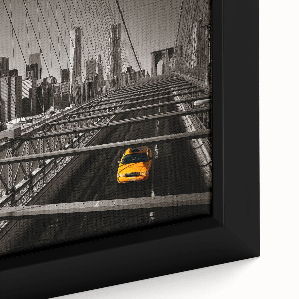 Extra large framed canvas featuring a textured depiction of the Manhattan skyline in black with colorful accents.