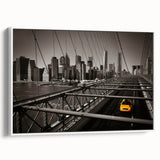 Vintage poster art of Manhattan skyline, featuring colorful art on extra large framed canvas, ideal for living room decor.