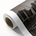 Art Deco style poster of Manhattan skyline in monochrome shades on rolled canvas.