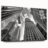 Large abstract wall art of NYC Rockefeller scenery in muted gray tones on acrylic glass.