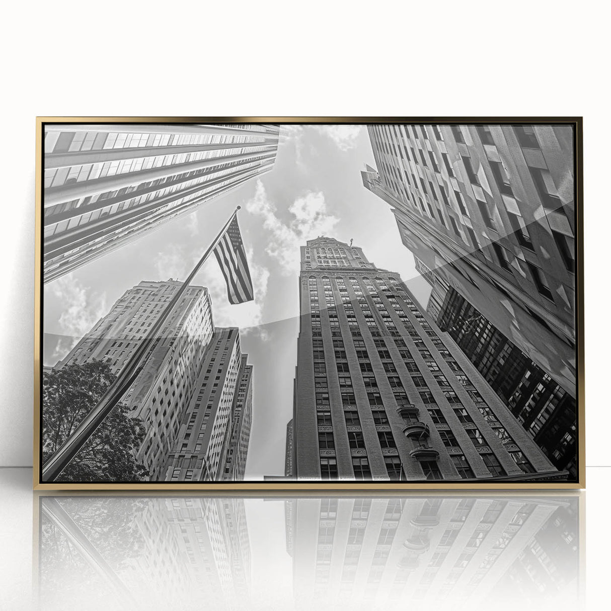 Acrylic print of New York City from Rockefeller Center in gold frame, ideal for modern art wall decor.