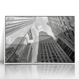 Acrylic print of New York City skyline in art deco style, featuring muted gray tones, ideal for modern art wall decor.