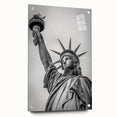 Acrylic print of the Statue of Liberty in muted green and blue tones, suitable for bedroom or dining room art.