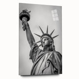 Acrylic print of the Statue of Liberty in muted green and blue tones, ideal for modern bedroom or dining room decor.
