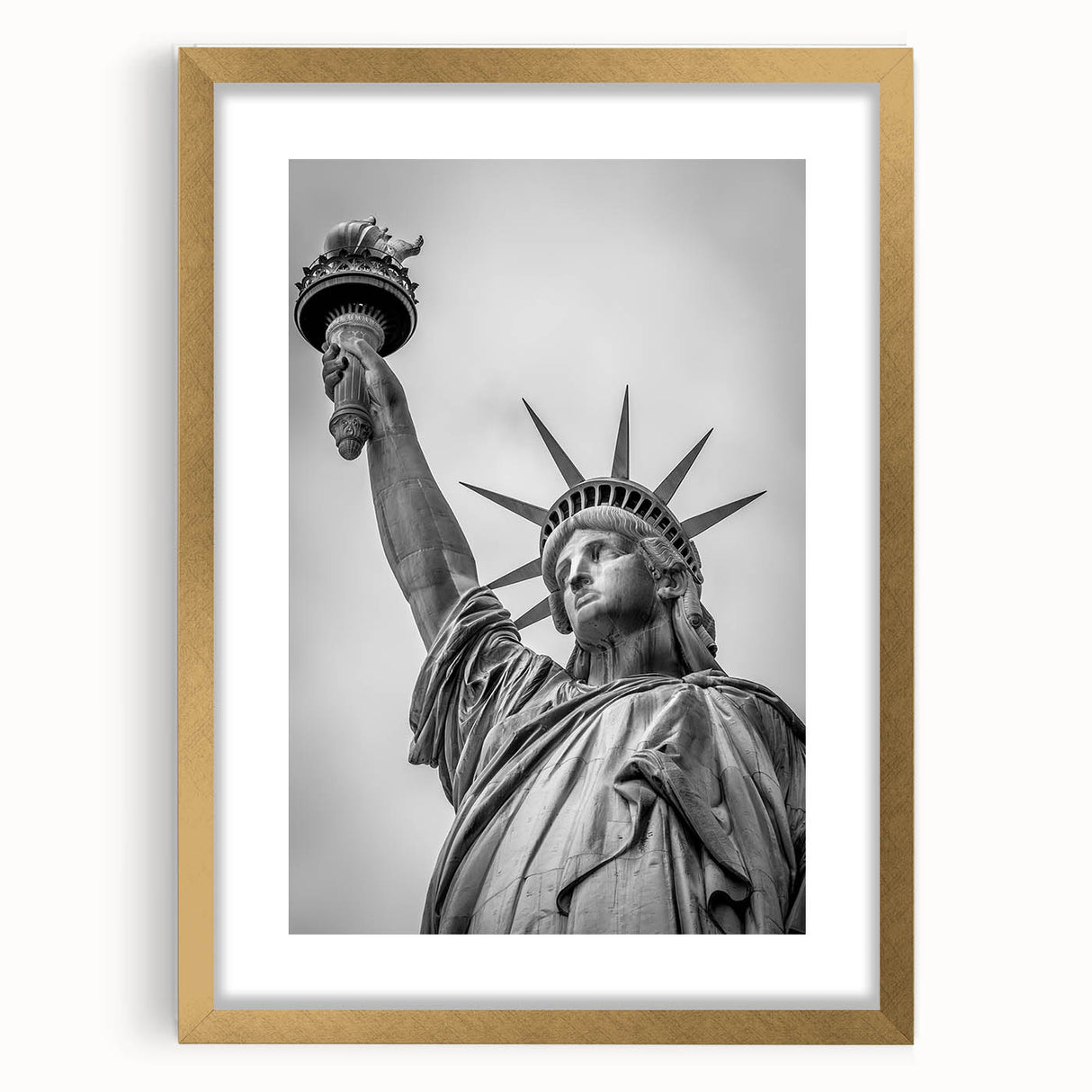 Extra large abstract art print of the Statue of Liberty in vibrant, textured colors on a gold-framed canvas.