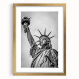 Extra large abstract art print of the Statue of Liberty in vibrant, textured colors on a gold-framed canvas.