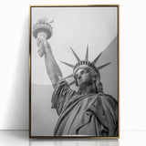 Large abstract wall art of the Statue of Liberty in gold tones on a framed acrylic panel, suitable for modern art wall decor.
