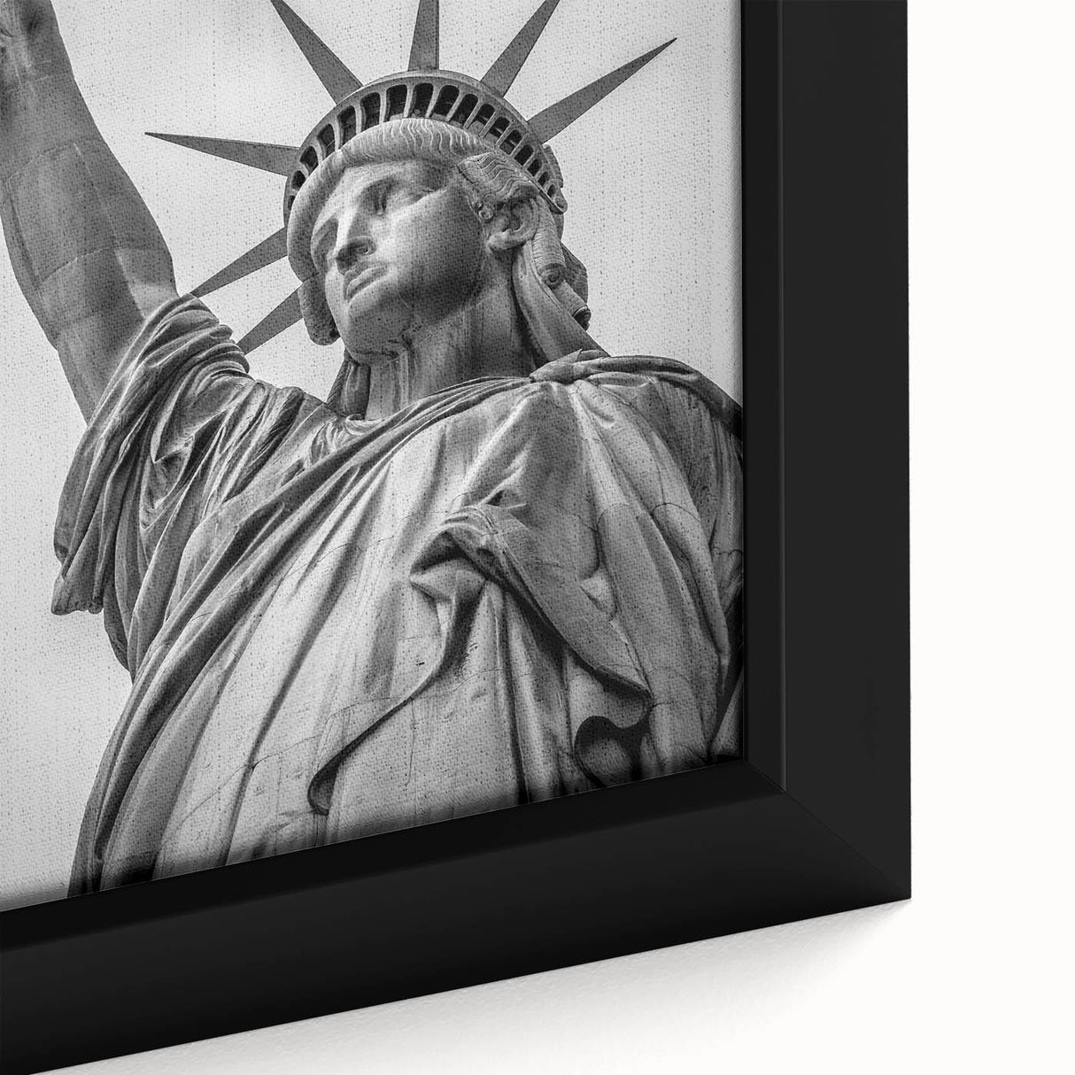 Black and white framed canvas of the Statue of Liberty, ideal for bedroom landscape art.