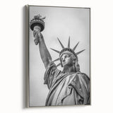 Framed canvas of the Statue of Liberty with a colorful abstract background, ideal for modern living room decor.