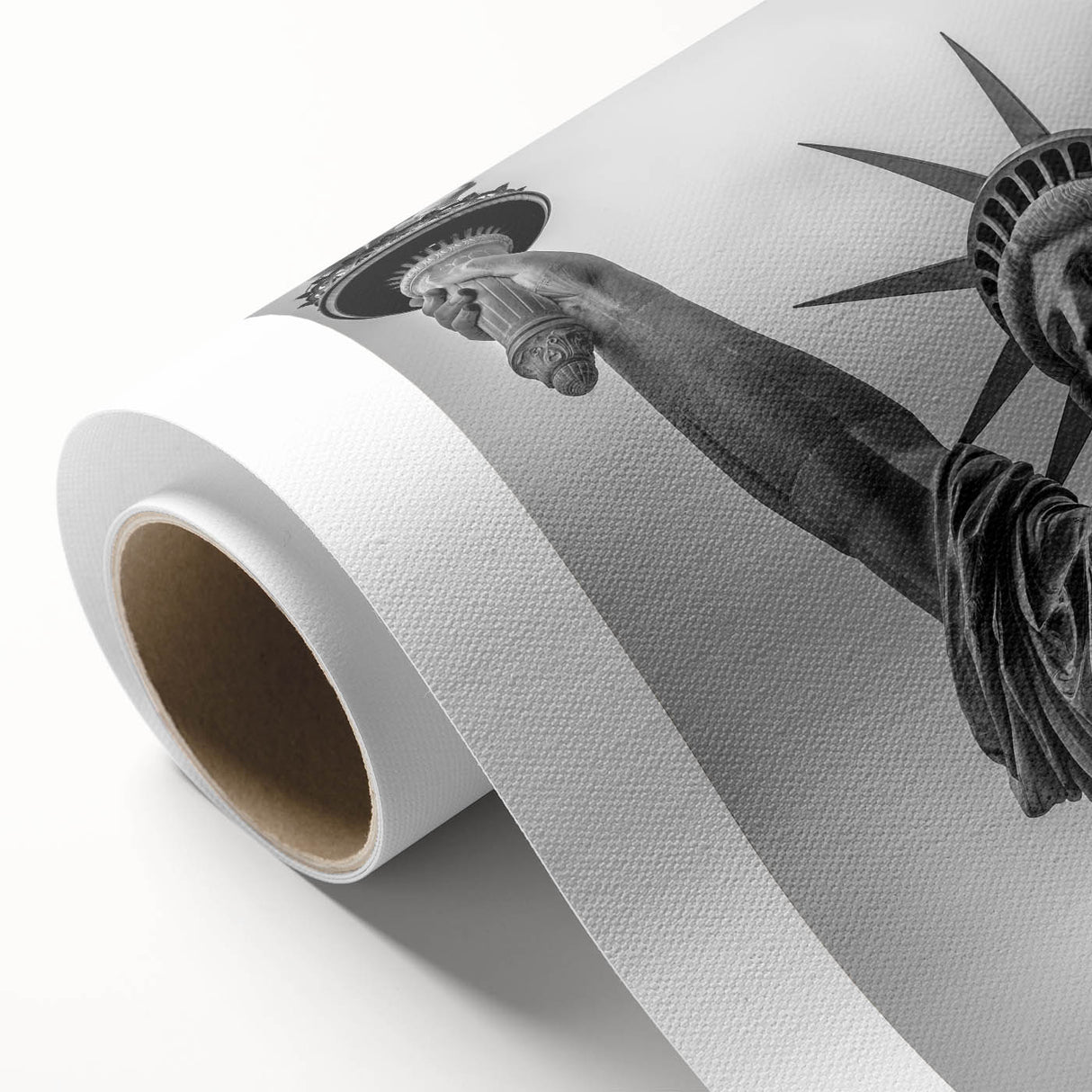 Art Deco style poster of the Statue of Liberty in muted green and beige tones on rolled canvas.