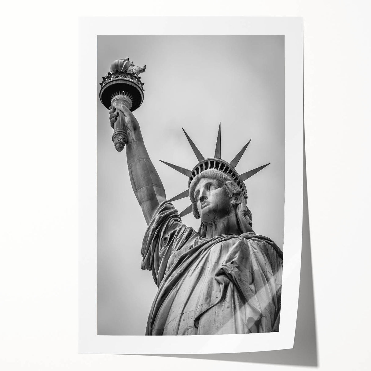 Extra large rolled print of the Statue of Liberty in muted green and blue tones, ideal for art wall dining room.