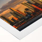 Art deco poster of NYC skyline with muted gray and blue tones on rolled canvas, ideal for dining room wall art.