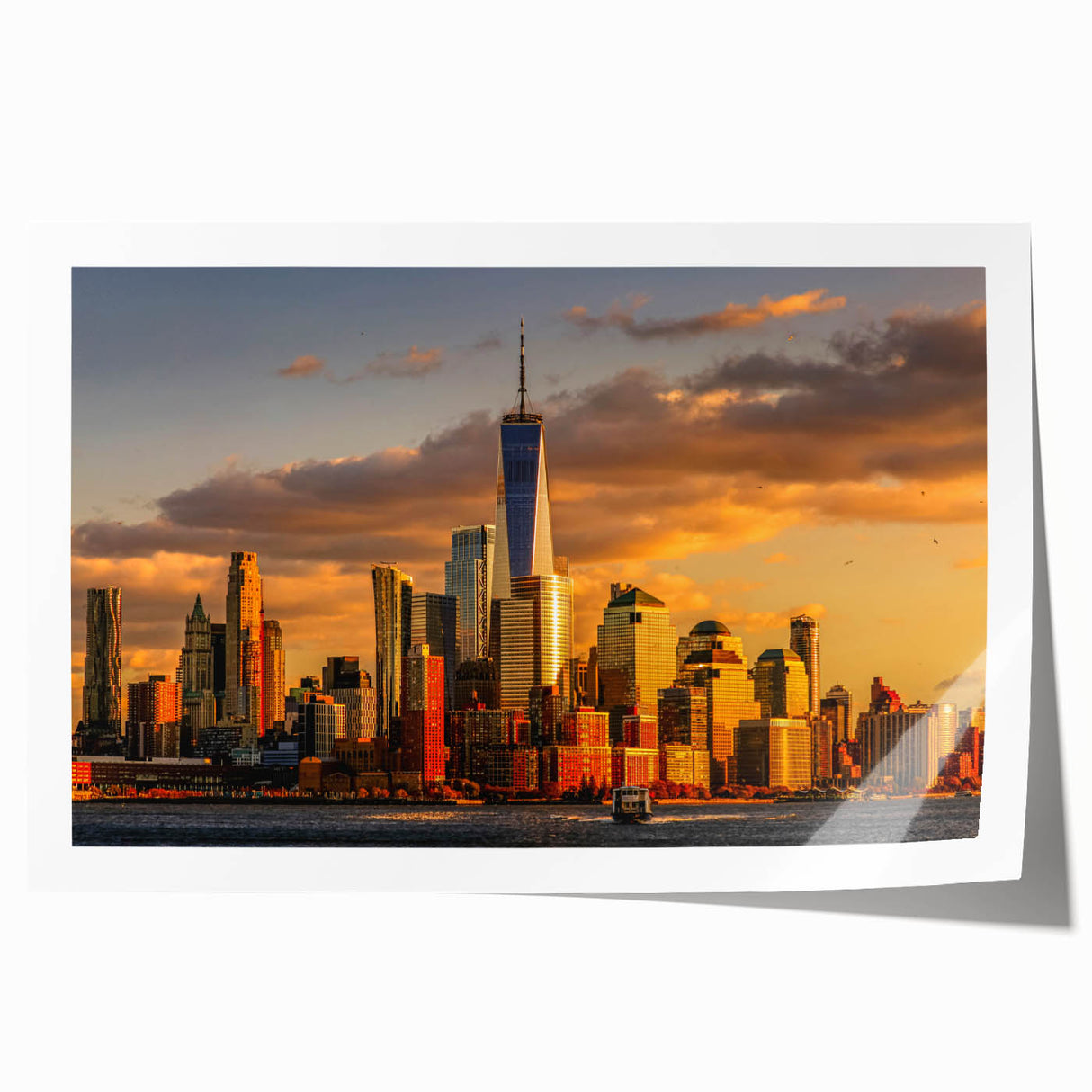 Extra large rolled print of NYC skyline with muted gray tones, ideal for art wall dining room.