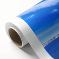 Art deco poster of Crater Lake, Oregon in muted blue tones on rolled canvas, ideal for nursery wall art.
