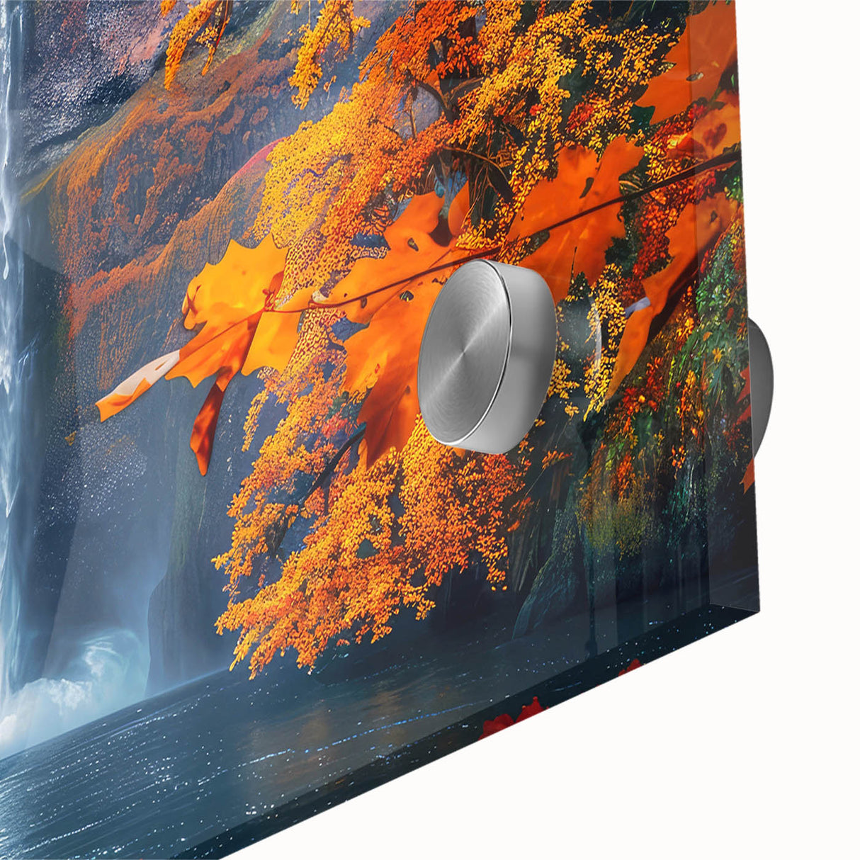 Acrylic print of Multnomah Falls in Oregon, featuring large art prints in mid-century modernist style.