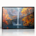 Large abstract wall art depicting Multnomah Falls in muted green and blue tones on a framed acrylic print.
