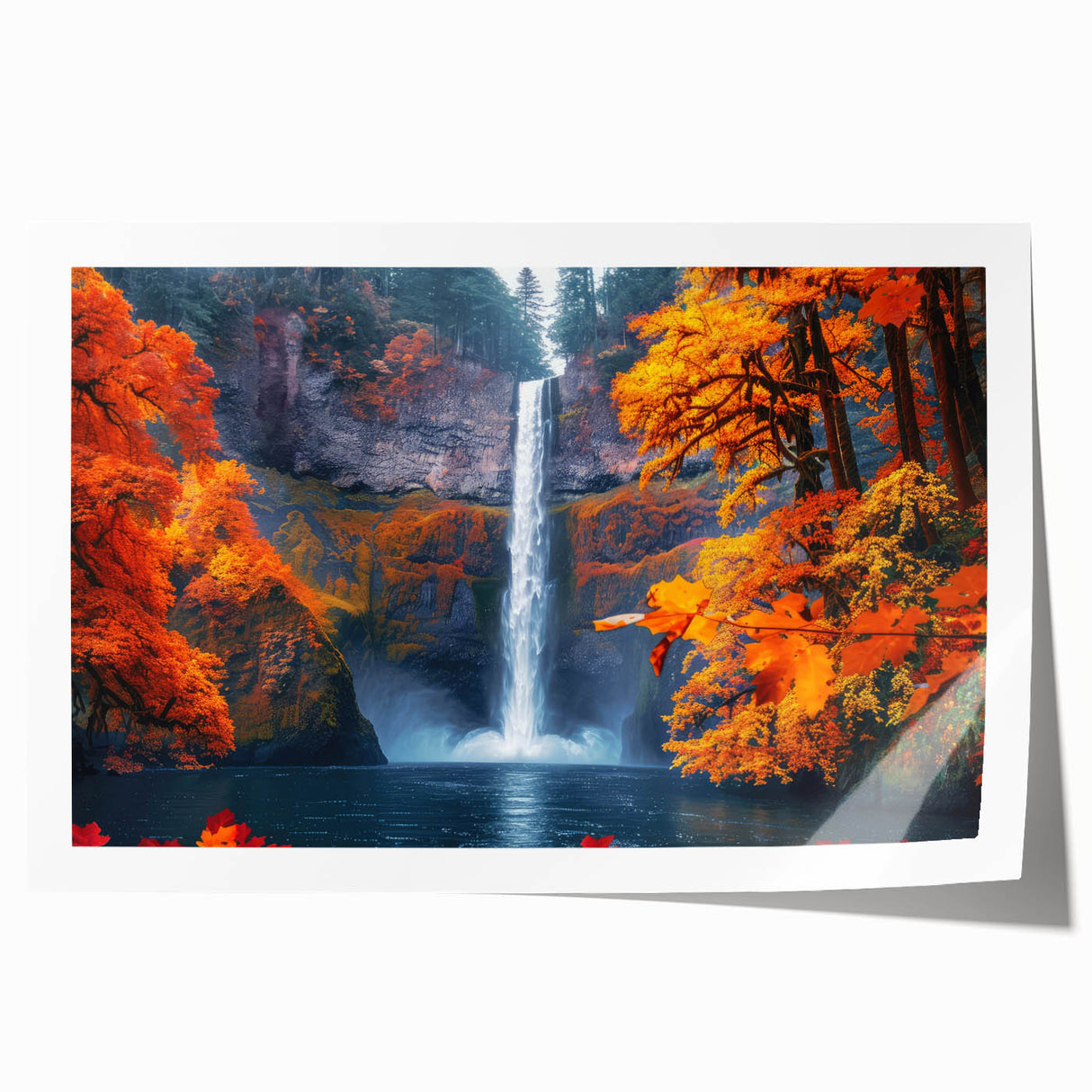 Extra large rolled print of Multnomah Falls in Oregon, featuring vibrant green and blue tones.