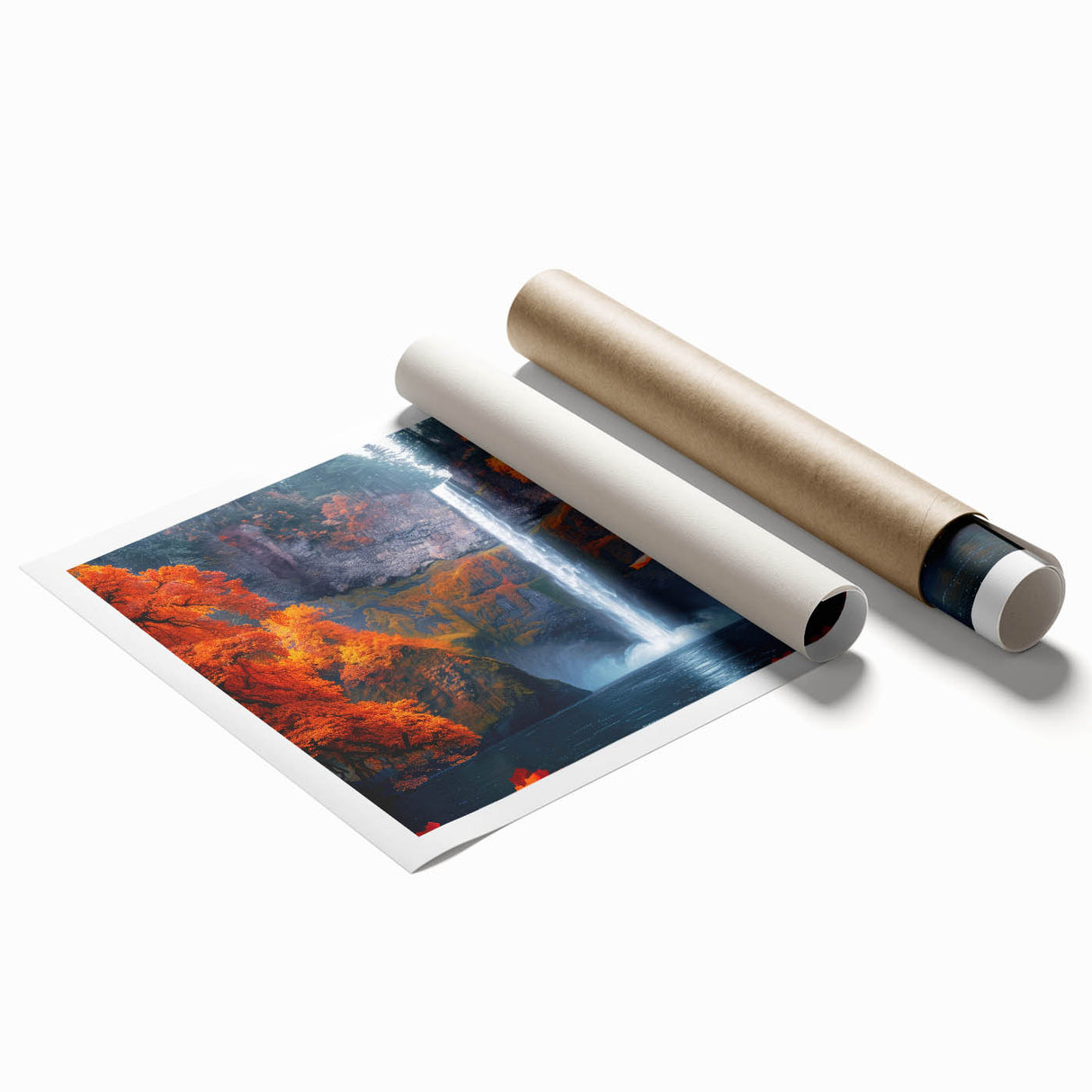 Extra large rolled print of Multnomah Falls with rich green and blue hues, ideal for classy bathroom wall art.