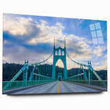 Large abstract depiction of Portland, Oregon in muted greens and blues on acrylic glass.