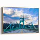 Framed canvas of a vintage-style Portland, Oregon landscape in black and gold tones, suitable for bedroom wall art.