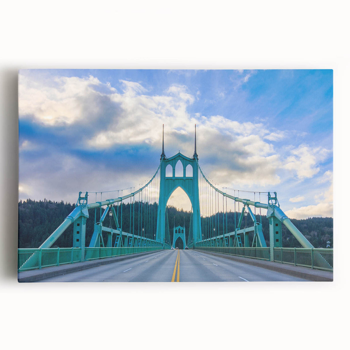 Large black and white stretched canvas of Portland, Oregon cityscape, ideal for kitchen wall art.