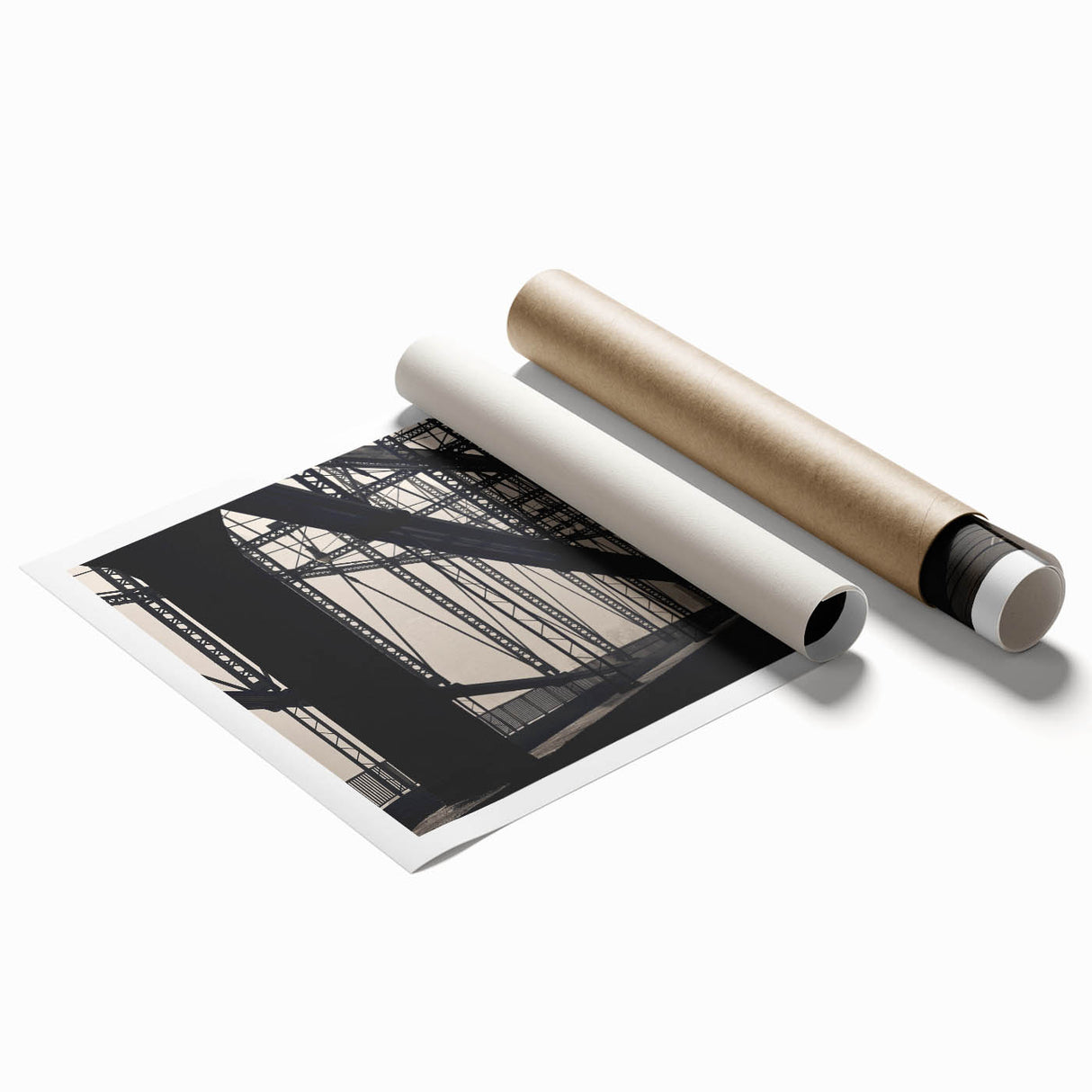 Extra large rolled print of Pittsburgh skyline in muted gray and blue tones, ideal for classy bathroom wall art.