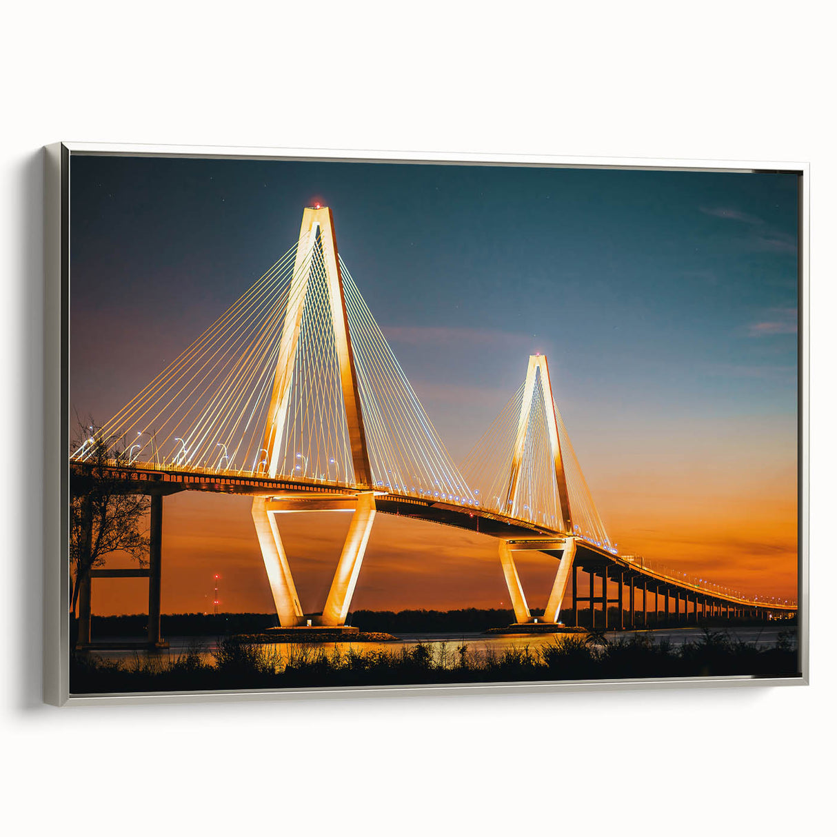 Framed canvas landscape art painting depicting a colorful South Carolina scenery, perfect for living room decor.
