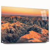 Acrylic print of South Dakota Badlands with muted earth tones, ideal for dining room art.